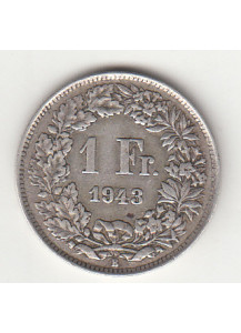1943 - SVIZZERA 1 Franc  Argento Standing Helvetia BB+